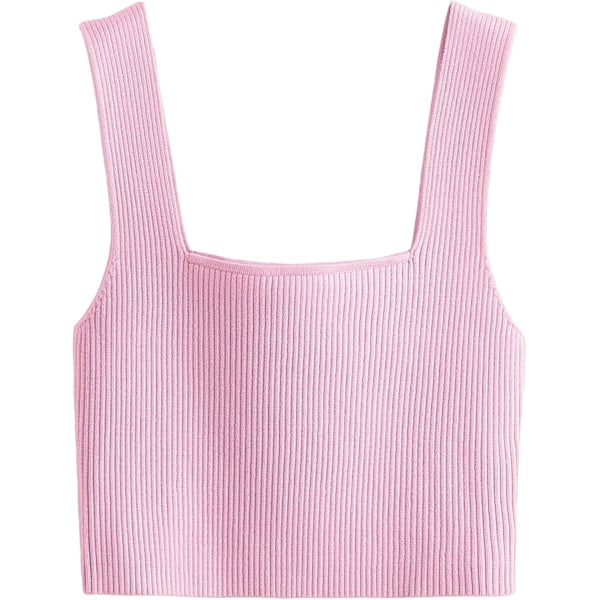 Kvinde firkantet hals ærmeløs ensfarvet ribbet strik crop top tank