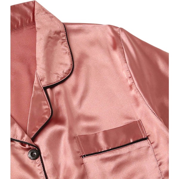 Dam 2-delad satin nattkläder knapp fram nattkläder kortärmad pyjamas set