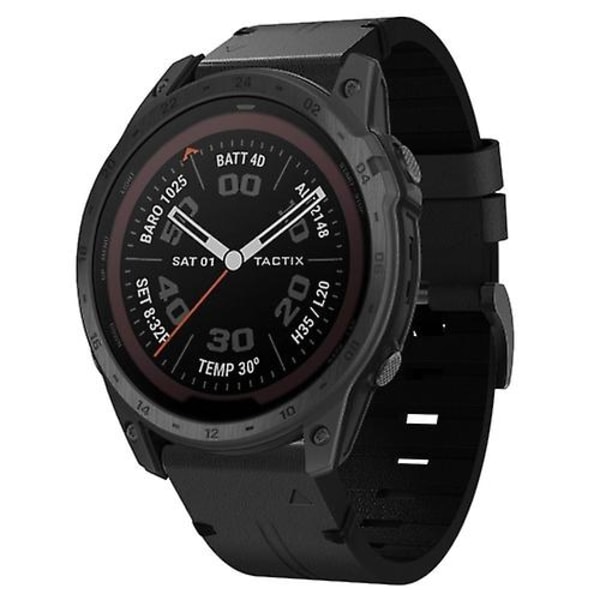 For Garmin Tactix 7 Pro 26mm Læder Stål Spænde Urrem IZU Black