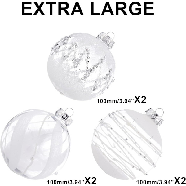 Ukassable klare plast julekugler 100mm/3,94\" 6stk jul