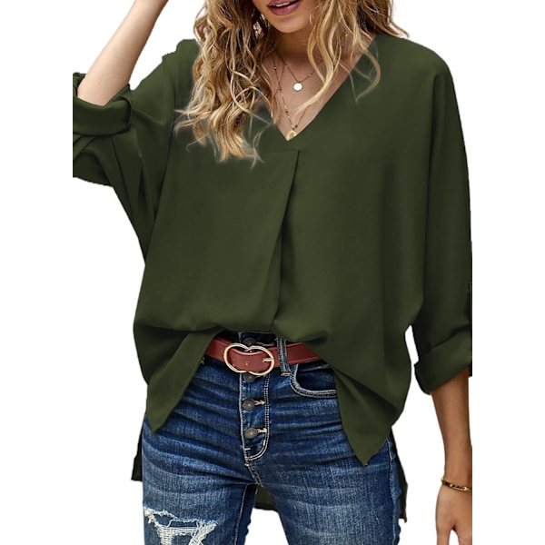 2023 Dam Sommar 3 4 Klockärm/Kort Ärm V-Ringning Chiffon Toppar Casual