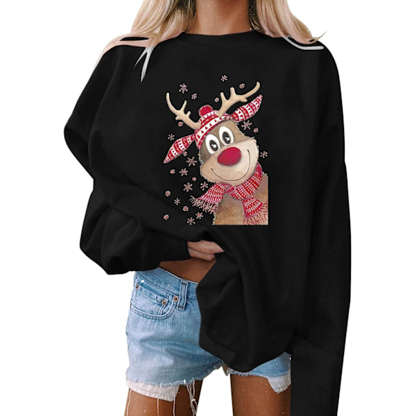 Långärmad Crewneck Jultröjor för Kvinnor Casual Pullover Toppar