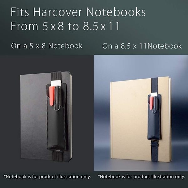 Justerbar elastisk båndholder, blyantholder, lynlås pennepose til hardcover-journaler, notesbøger, planlæggere, passer til notesbøger fra 5x8