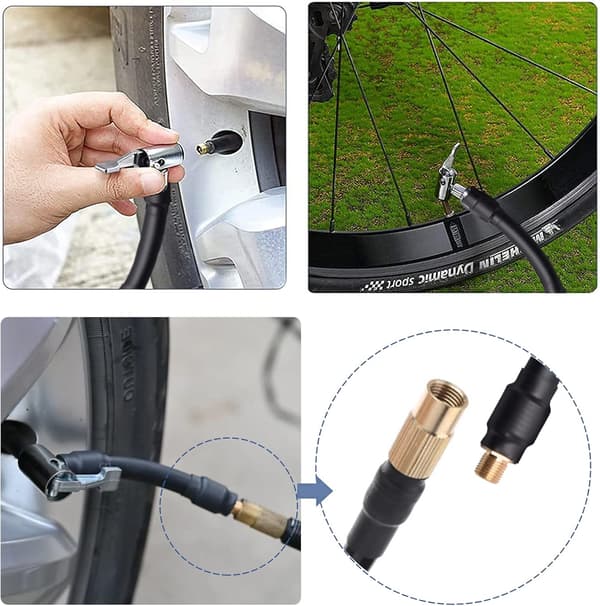 Kame S Home 2 luftkompressorslangeadapter konverterer drejeforbindelse til låseforbindelse, låsbar luftpatron med slange og standard dækventil fin