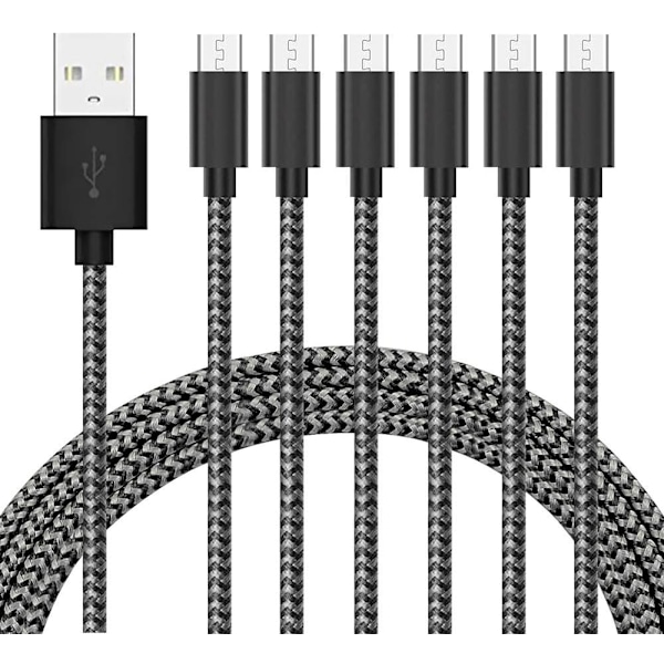 Micro USB-kabel Android-lader [6-pakning 5 fot] Nylonflettet hurtig