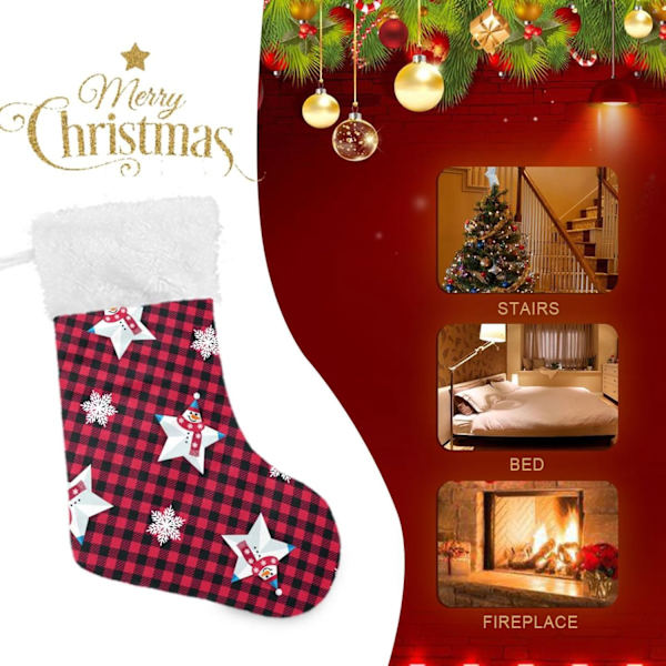 Julklapp, personliga julklappsstrumpor 2-pack Jul Snögubbe Stjärnor Buffelrutig 45,7 cm Julstrumpor Hängande Ornament