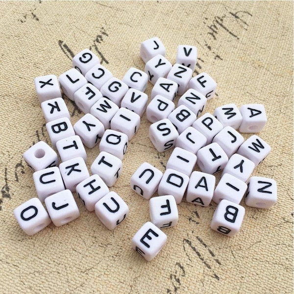 Letter Beads Approx. 1000 Pieces - White Beads with Black Letters A-Z for Jewellery Crafts