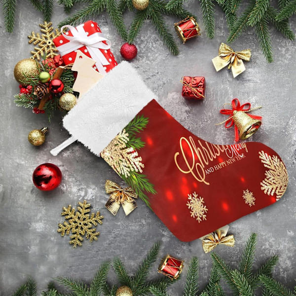 Julklapp, Personliga Julklappsstrumpor 2-pack Jul Röd Julstjärna Gyllene Snöflingor 45,7 cm Julstrumpor Hängande