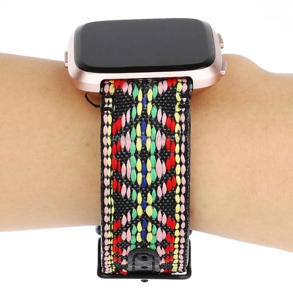Til Fitbit Versa etnisk stil ægte læderurrem LEQ Colorful
