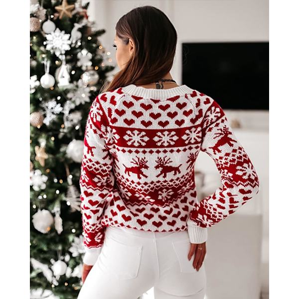 Kvindernes jule snefnug rensdyr strikket sweater hjerte dyr