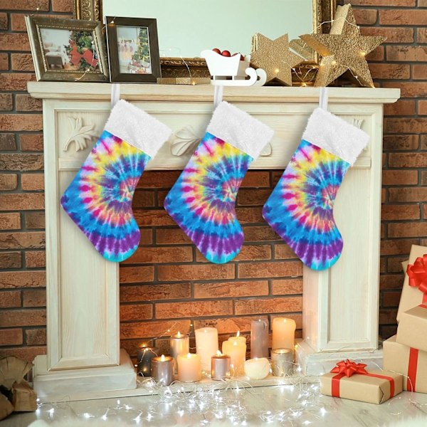 Jule-Strømpe, Personlige Jule-Strømper 2-pak Rainbow Tie Dye Swirl Gradient 18 tommer Jule-Strømper Hængende Ornament Pejs til