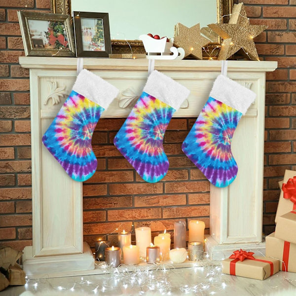 Julklapp, personliga julklappsstrumpor 2-pack Regnbåge Tie Dye Swirl Gradient 18 tum Julstrumpor Hängande Ornament Kamin för