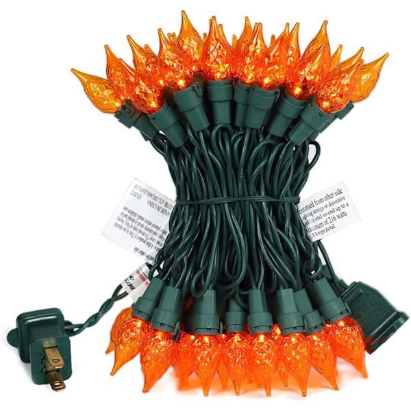 Orange Halloween ljusslinga 19ft, 70 LED C5 julbelysning för inomhus- och utomhusbruk, ETL-certifierad perfekt för Halloween, Thanksgiving,