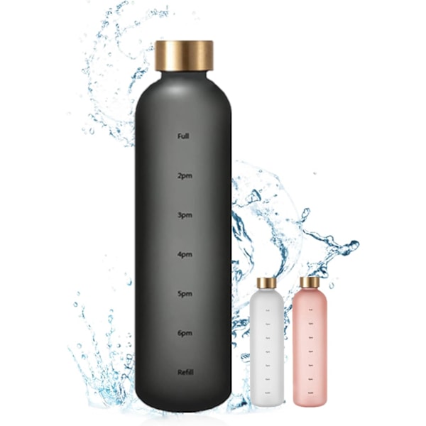 Outdoor Water Bottle - BPA-Free Sports Bottle with Time Markings (Black)