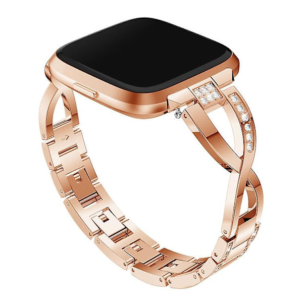 X-formad diamantprydd massivt armband i rostfritt stål för Fitbit Versa Lite SOM Rose Gold