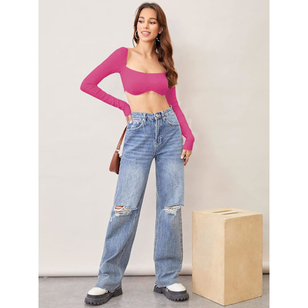 Søt korsetttopp for kvinner med lange ermer Crop Tops firkantet hals