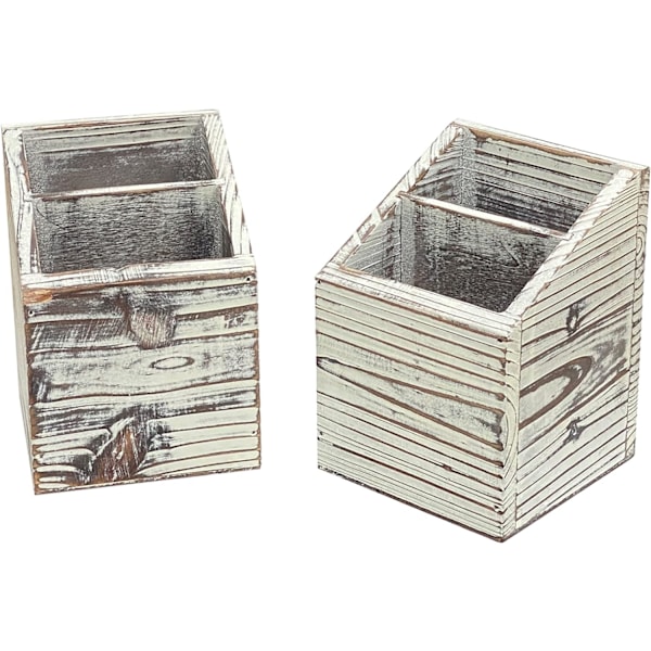 2-pack rustika träpennhållare, 2 fack träpennhållare för kontor/hem (4x5,5 tum) Rustik Rustik