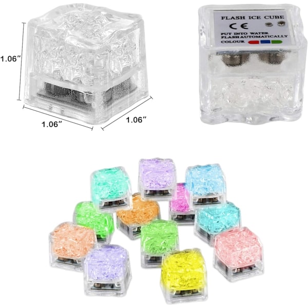 Lysande Isbitar för Drycker, 12-pack LED Isbitar Vätskeaktiverade, Självlysande Vattentäta Isbitar för Hemmabar Tillbehör Sommarfest Bröllop