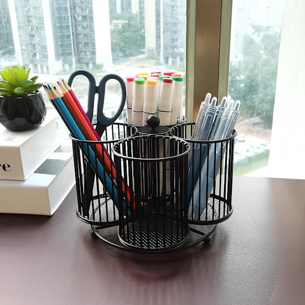Blck ncil Holder Orgnizer ,30 Rotting n Holder for Desk Orgnizer ,Strong Metl 4 Cups Lrge Cpcity Desktop Sttionery Orgnizer for Black