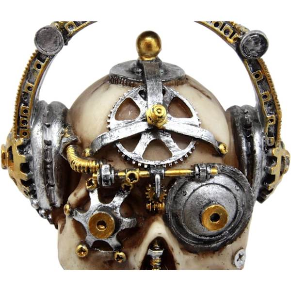 Ebros Gave Steampunk Cyborg R&B Funk Musik Fanatiker med Hovedtelefon Beats Dåser Sæt Kranie Dekorative Figur 5.75\" L Victoriansk Sci Fi Kranier Skeletter