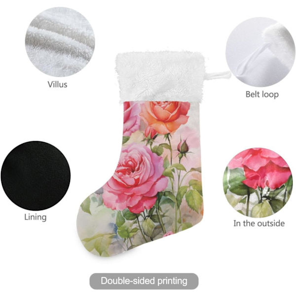 Julklapp, personliga julklappsstrumpor 2-pack Rosaröd Blomma 45,7 cm Julstrumpor Hängande Ornament Kamin för Träddekoration 1