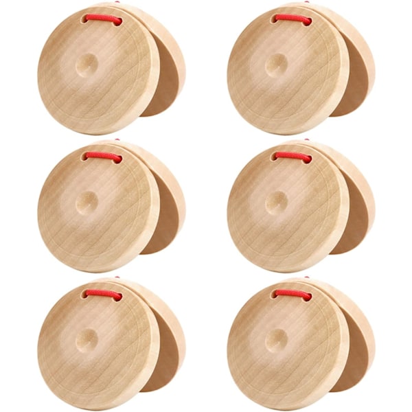 Træ Castanet Percussion Instrument - 6PCS Hånd Finger Castanets