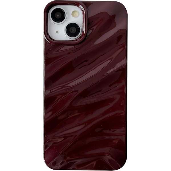 iPhone 15 -kotelo, veden aaltoileva kuvio, kihara aalto, pehmeä, yhteensopiva iPhone-kotelon kanssa (viininpunainen) Viininpunainen