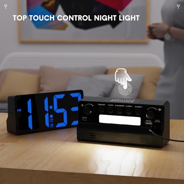 Digital väckarklocka för sovrum, 7\" digitalklocka med dubbla alarm, typ C & USB-laddningsport, nattlampa, fet siffra stor display, 7 blå