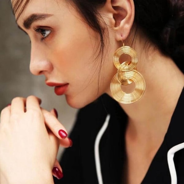 Långa 70-tals disco-statementörhängen - Guld Multi-layer Hoop Dangle Örhängen