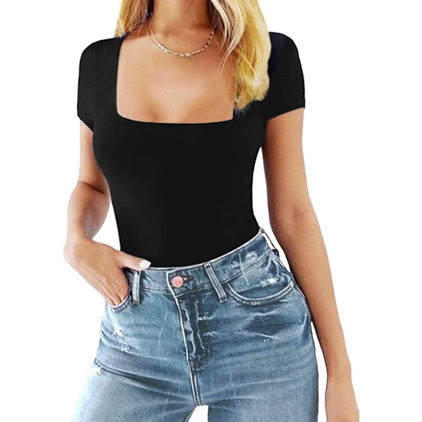 Kvinnors fyrkantig hals kortärmad långärmad toppar Body Jumpsuit