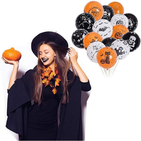 100 stk 12 tommer tykke lateksballonger Halloween-dekorasjoner festartikler ballonger svart oransje hvit oransje, hvit oransje, hvit