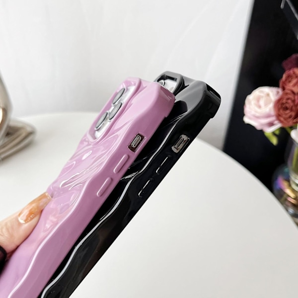 iPhone 16 Pro -kotelo, vesikuvioinen kihara aalto pehmeä yhteensopiva iPhone-kotelo (viininpunainen, iPhone 16 Pro) Viininpunainen