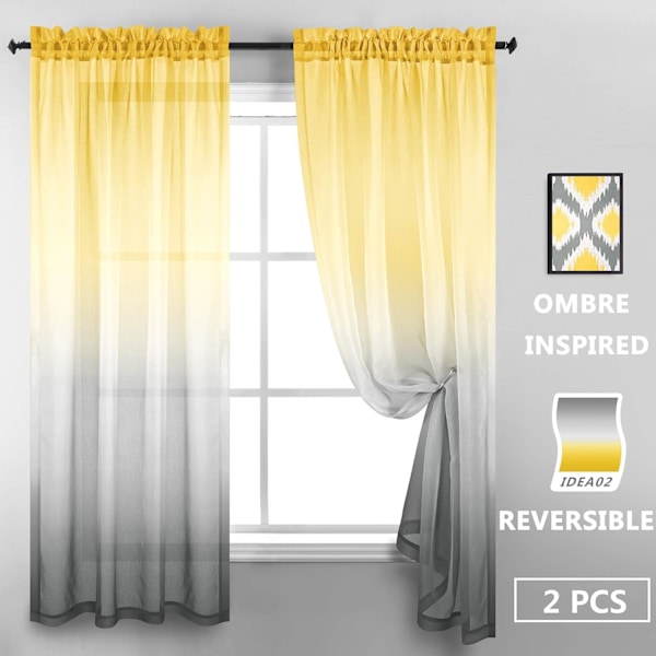Keltaiset verhot, pituus 213 cm, olohuoneeseen, kevään liukuvärjätty puoliläpinäkyvä kuvio, verhot, pituus 213 cm, 2 kpl makuuhuonesetti