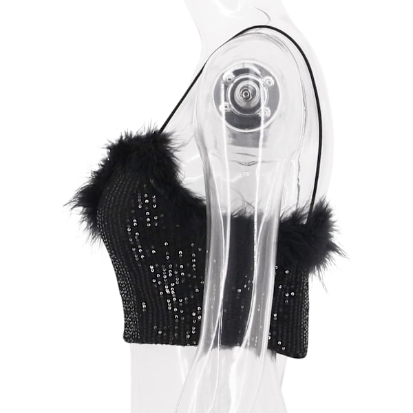 Kvinners Faux Fur Tank Top Spaghetti Stropp Crop Cami Top Stramme Ermeløs Tube Top