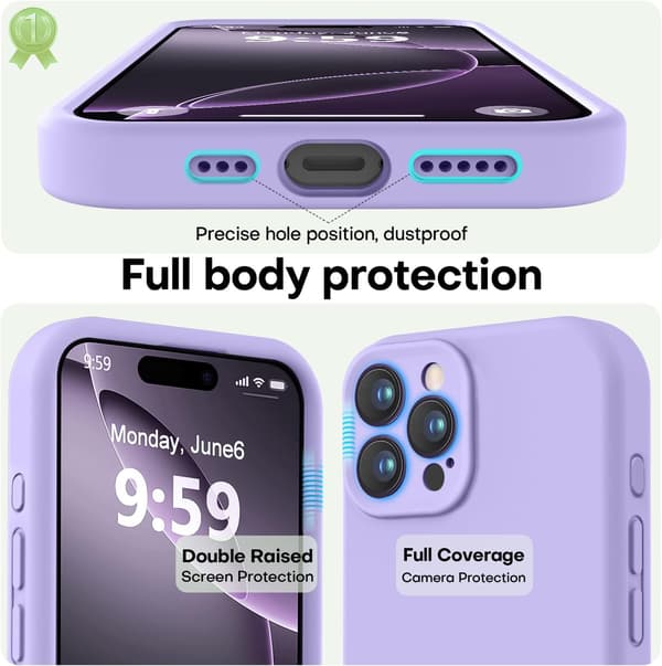 iPhone 16 Pro Max deksel i førsteklasses silikon med mikrofiberfôr, støtsikkert - Lilla