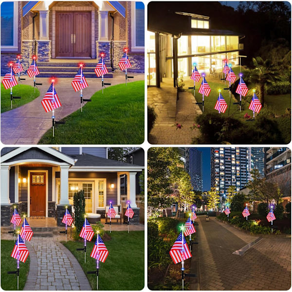 4. juli dekorative solcelledrevne amerikanske flaglys 4. juli solcelledrevne patriotiske flaglys, 2 tilstande havepælelys LED-landskabslys gade 2
