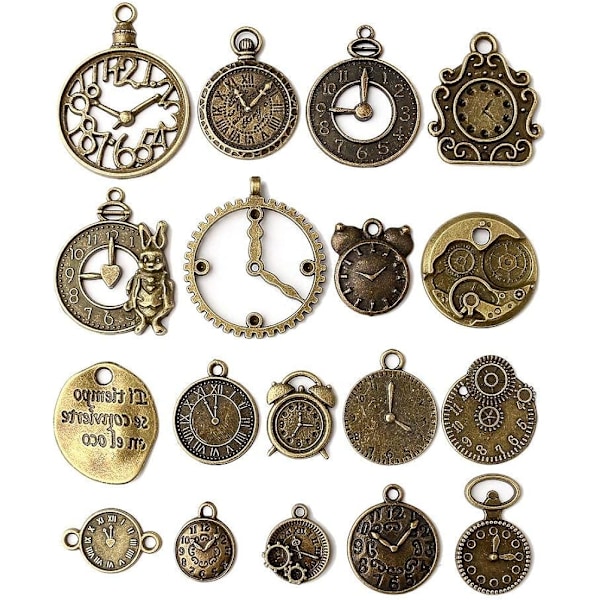 Clock Pendant Charms Set: Multicolored Antique Bronze Steampunk Gear Cog Wheel Charms