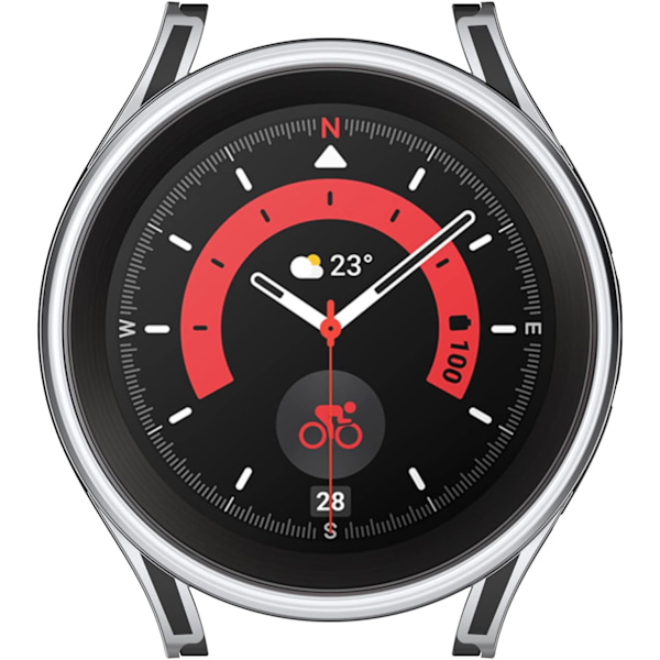 Fulltäckande Skal med Skärmskydd Kompatibelt med Glaxy Watch 5 44mm/4 44mm, PC och Äkta Glas Skyddande Skal (Svart+Silver) Svart+Silver