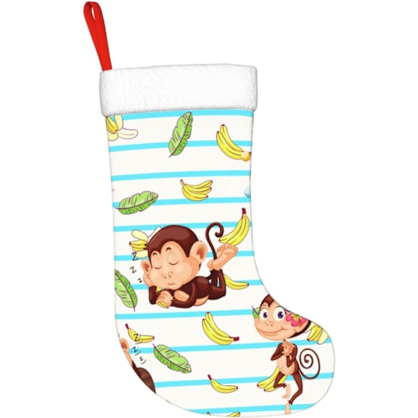 Monkey Banana Palm Leaves Julstrumpor 17,7 tum, Mjuka Julstrumpor Klassiska Presentbehållare för Festlig Semesterbrask Dekorationer Familj