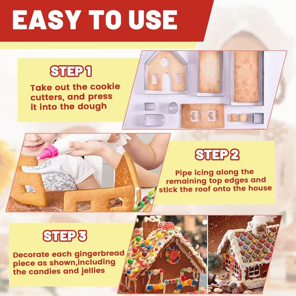 Pepperkakehusform Julekakeform 18 Deler, 3D Rustfritt Stål Julekakeformer Kjøkken Baking Sett DIY Bakeform Kake