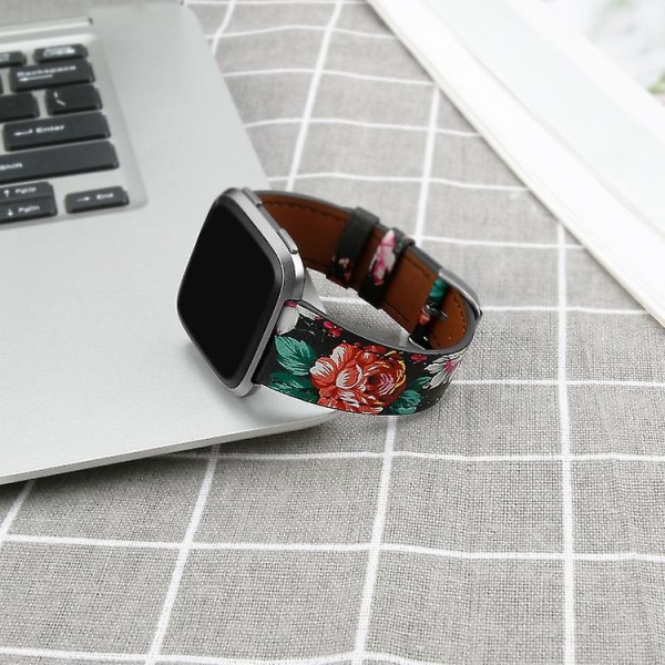 För Fitbit Versa 2 / Fitbit Versa Lite läderklockarmband med runt spänne LPS Black Safflower