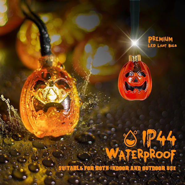 2 Pakke Solcelledrevne Halloween Græskar Lyskæder, 20ft, 30 LED'er, 8 Lystilstande, Vandtætte, Indendørs/Udendørs Brug Orange Græskar, 2PAKKE
