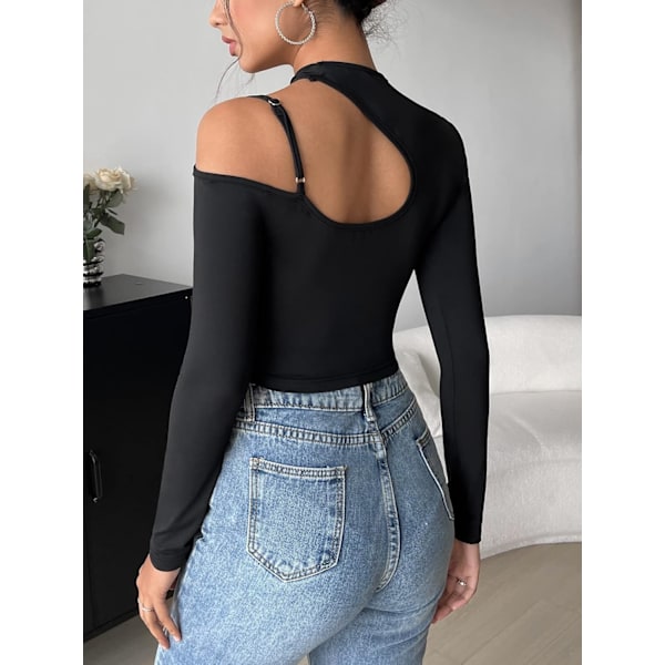 Kvinners utskårne langarmede rundhalsade Crop Top Slim