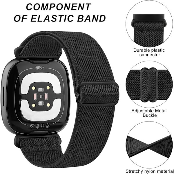 Remmer som er kompatible med Fitbit Versa 4, Versa 3, Sense - Myk elastisk nylon