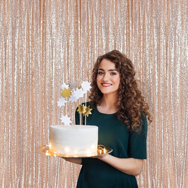 8ft x 8ft Champagne Blush Sequin Bakgrundsgardin Glitter Fotobås Bakgrund