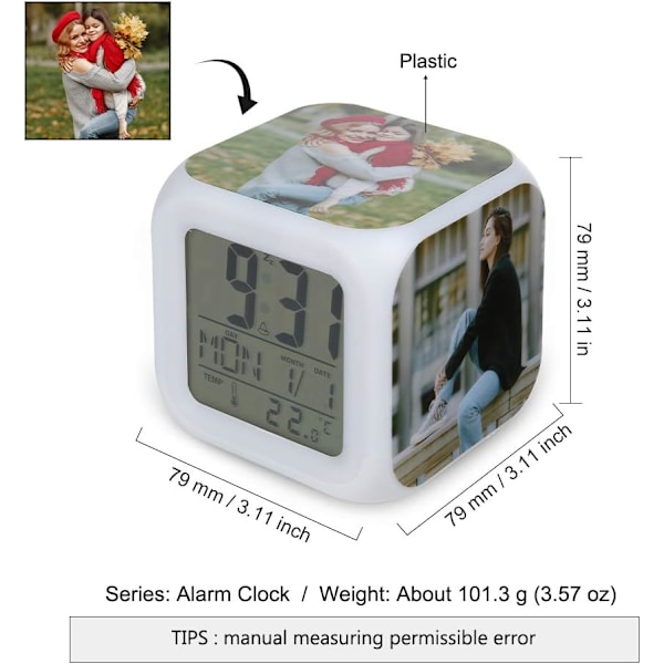 Personlig vekkerklokke i tre med LED-digital bordklokke med tilpasset navn og tekster Tilpasset foto digital vekkerklokke Digit vekkerklokke Tid og