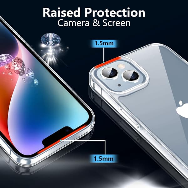 Cover til iPhone 13 (6,1 tommer), stødsikker, gennemsigtig og ridsefast, gulner ikke