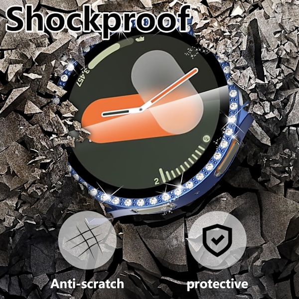 5-pak Skærmbeskyttelsesetui Kompatibelt med Galaxy Watch 7 44mm, Bling Krystal HD Hård PC Ultratyndt Krystal Bumper Etui (Transparent, Sort, Rose Pin)