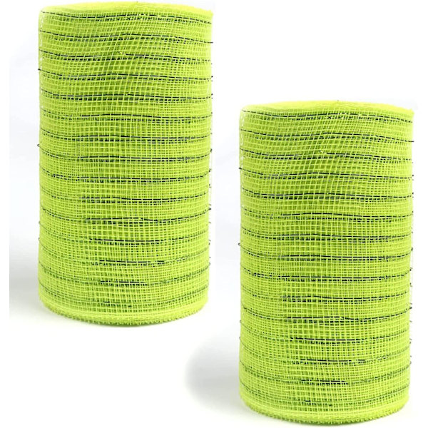 2 pakker 10\" metallisk poly mesh bånd (totalt 20 meter, limegrøn)