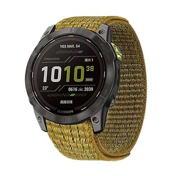 For Garmin Fenix 7x Krog-og-løkke-fastgørelse Nylon Urrem WBS Yellow Green